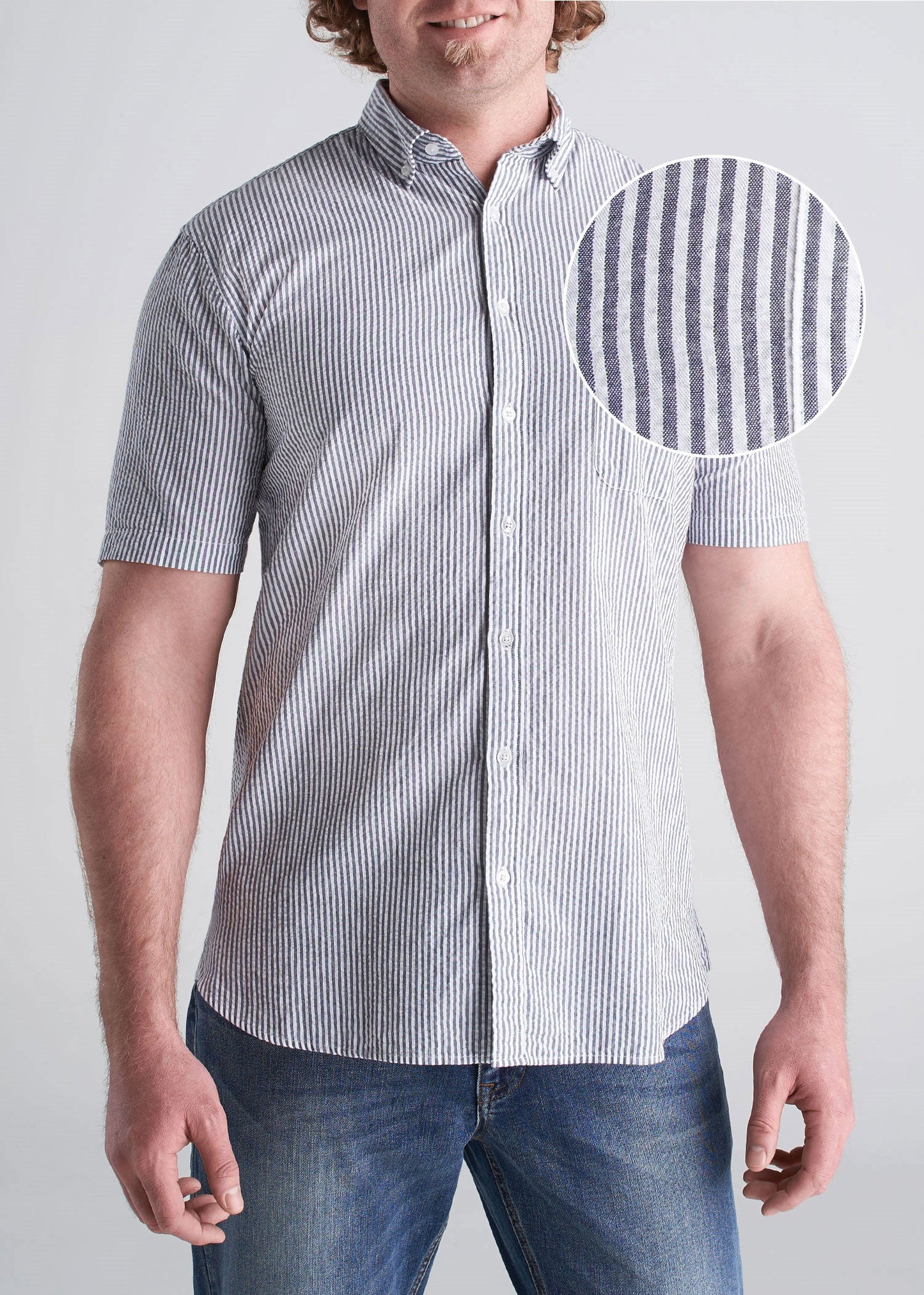 American_Tall_Mens_SS_Seersucker_GreyWhite_Stripe-front-swatch