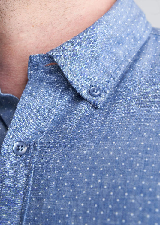 American_Tall_Mens_Woven_Print_SS_LightBlue_DenimDot-detail