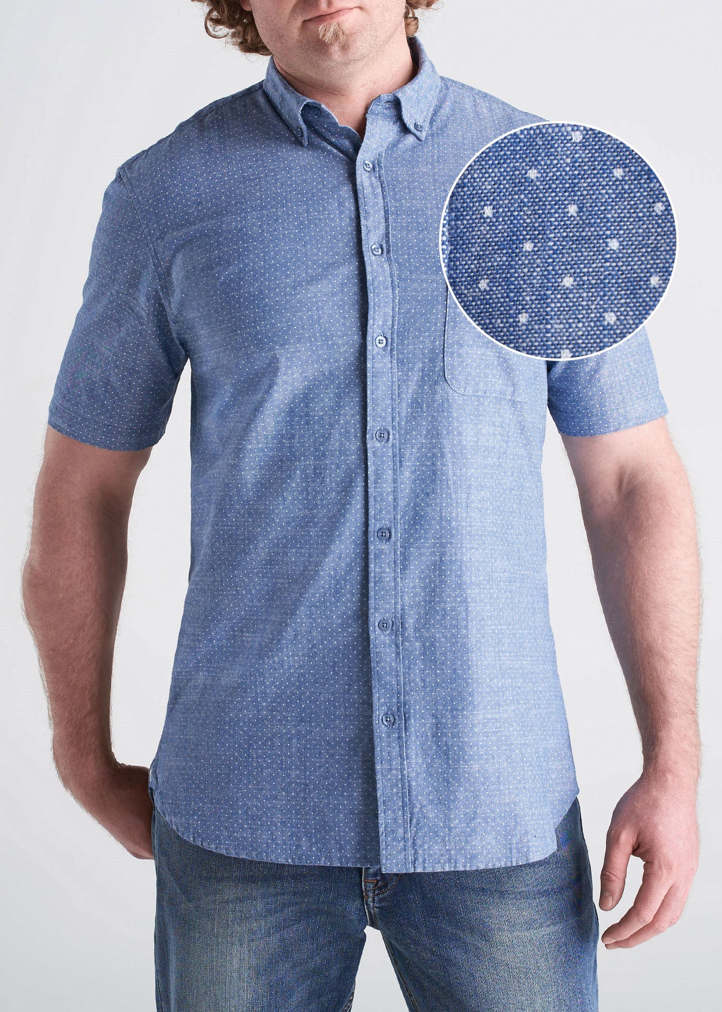 American_Tall_Mens_Woven_Print_SS_LightBlue_DenimDot-front-swatch