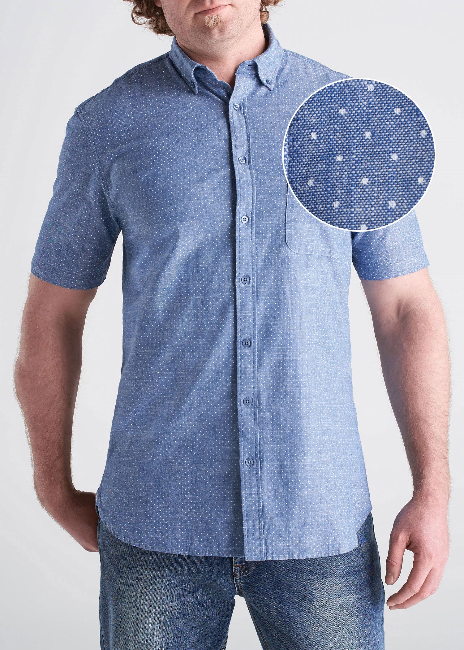 American_Tall_Mens_Woven_Print_SS_LightBlue_DenimDot-front-swatch