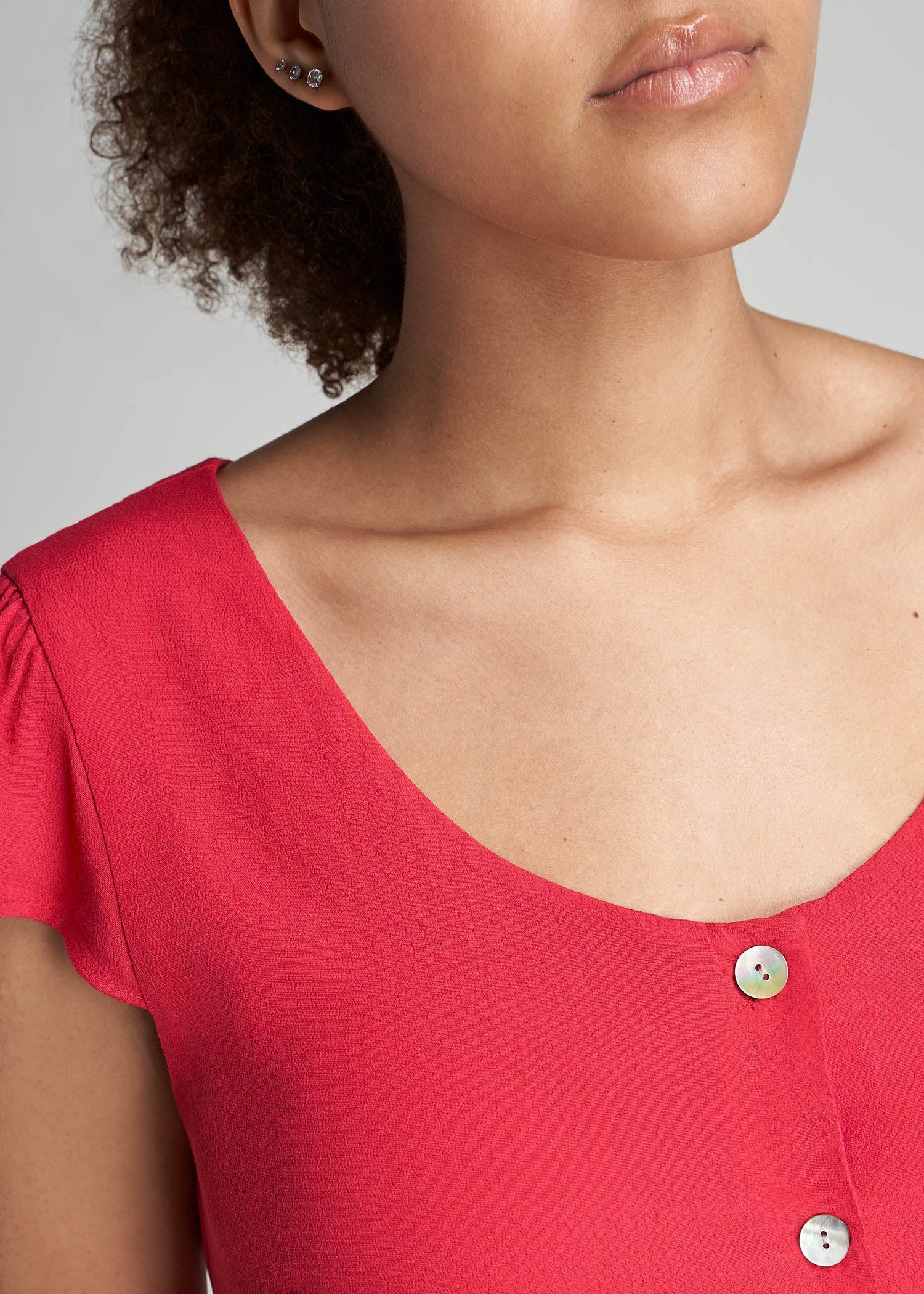 American_Tall_Women_SlimFit_CapSleeve_Dress_RasberryRed_detail