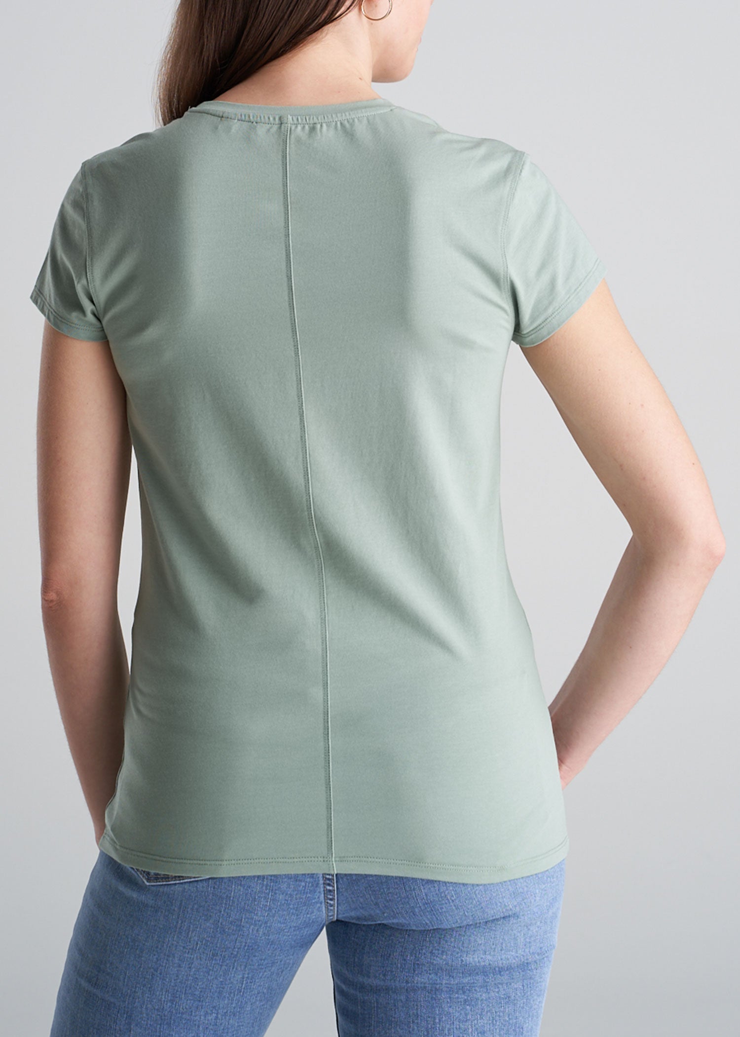 American_Tall_Womens_High_Crew-neck_CapSleeve_SageGreen_Tee-back