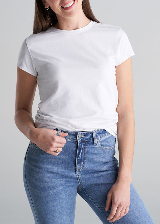 American_Tall_Womens_High_Crew-neck_CapSleeve_White_Tee-front