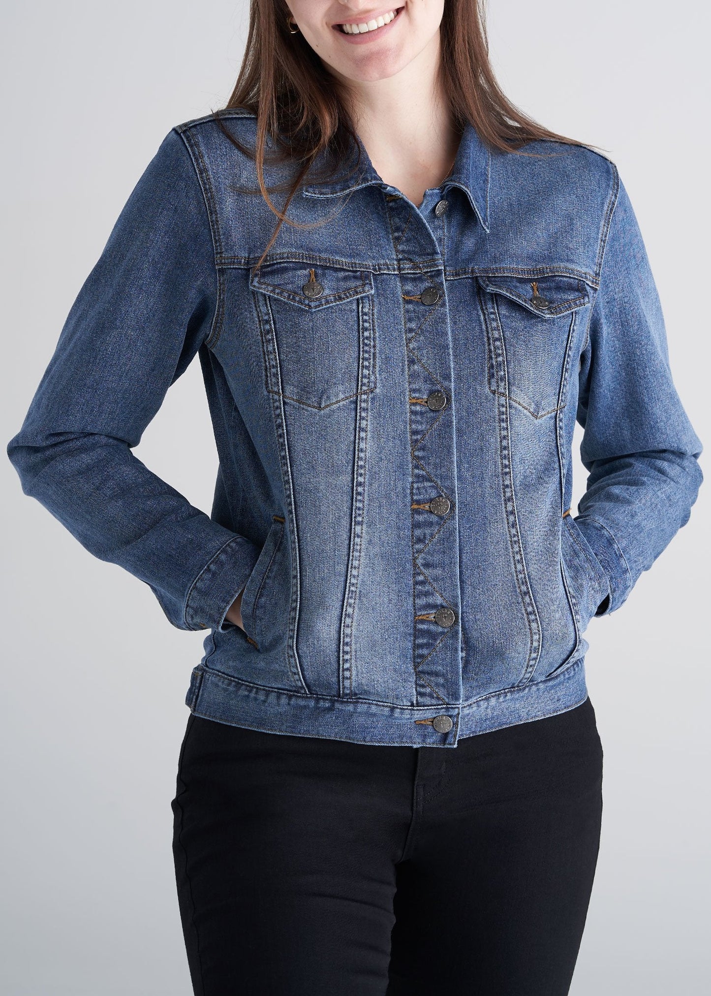 American_Tall_Womens_denim_jacket_Medium_Blue-frontbuttons