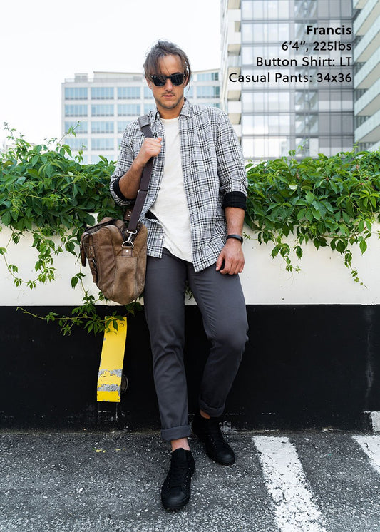 tall-man-button-shirt-grey-plaid