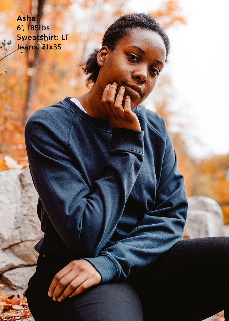 tall-woman-fleece-sweatshirt-navy-blue