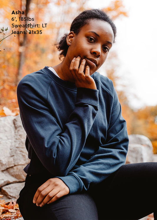 tall-woman-fleece-sweatshirt-navy-blue