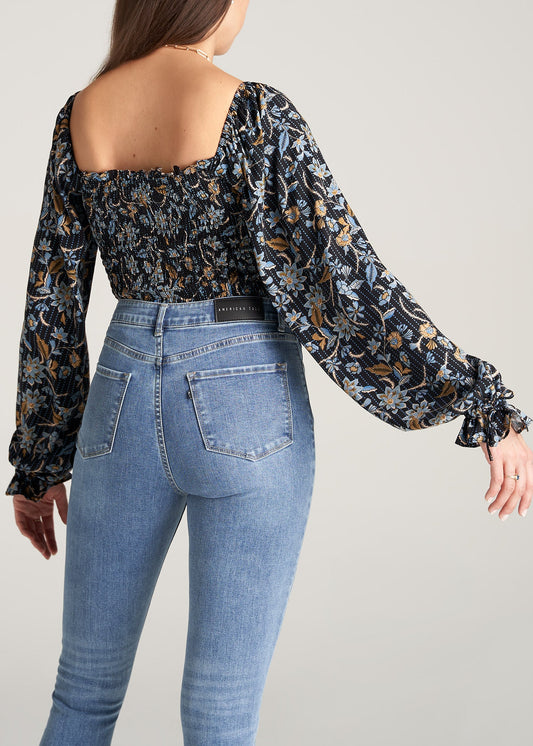      Womens-BalloonSleeveBlouse-BlackFloral-back
