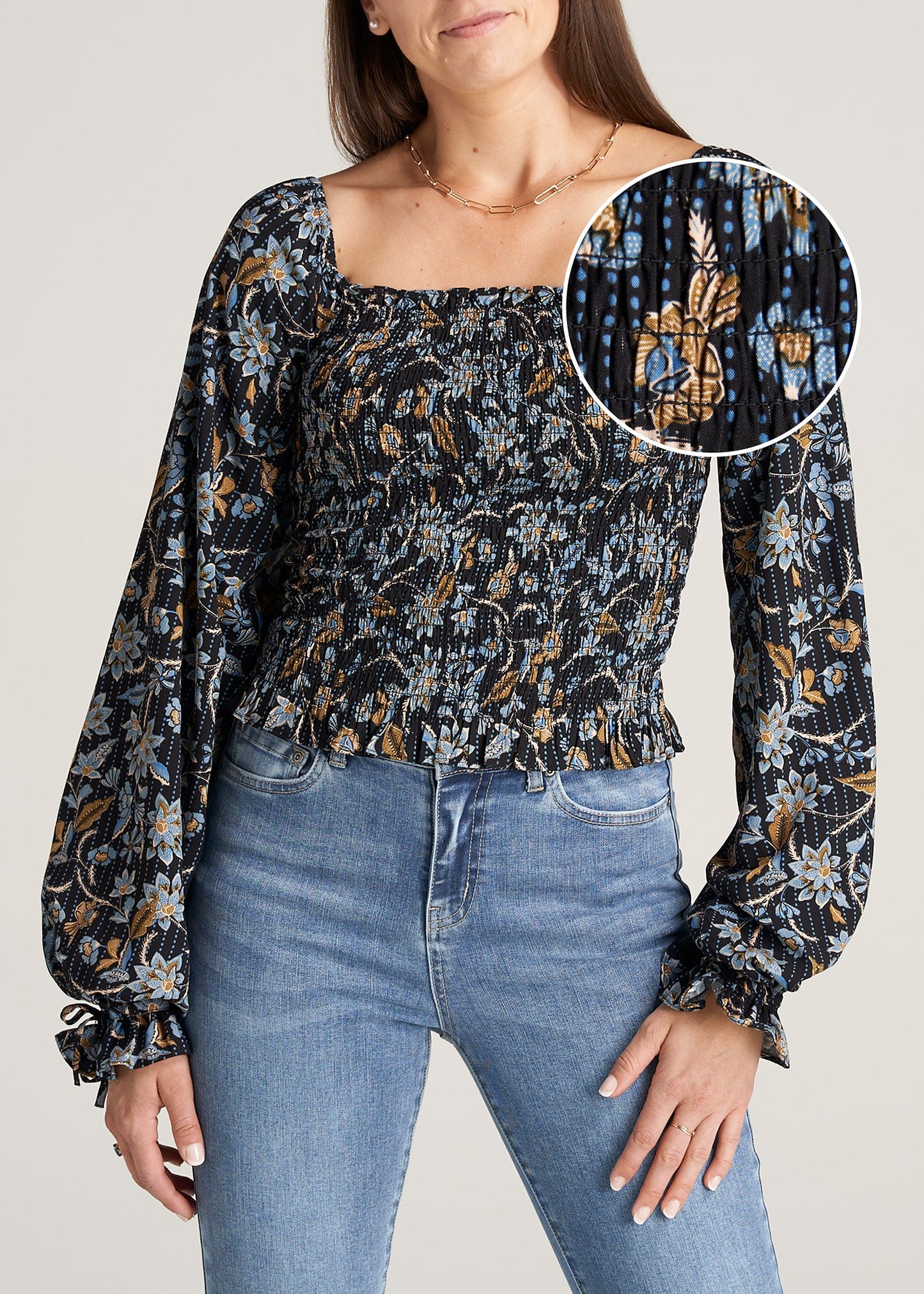 Womens-BalloonSleeveBlouse-BlackFloral-front