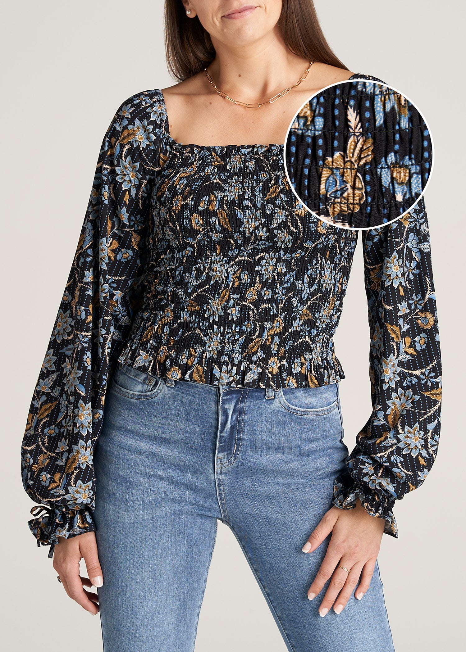Womens-BalloonSleeveBlouse-BlackFloral-front