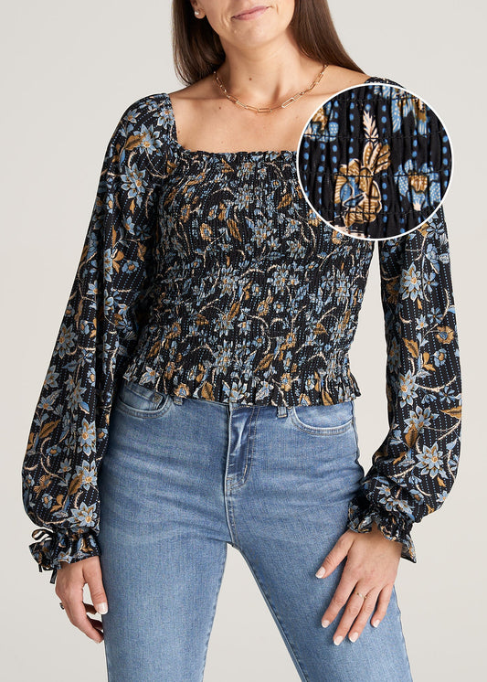 Womens-BalloonSleeveBlouse-BlackFloral-front