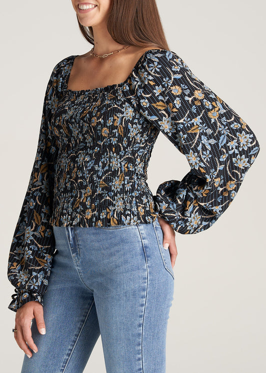 Womens-BalloonSleeveBlouse-BlackFloral-side