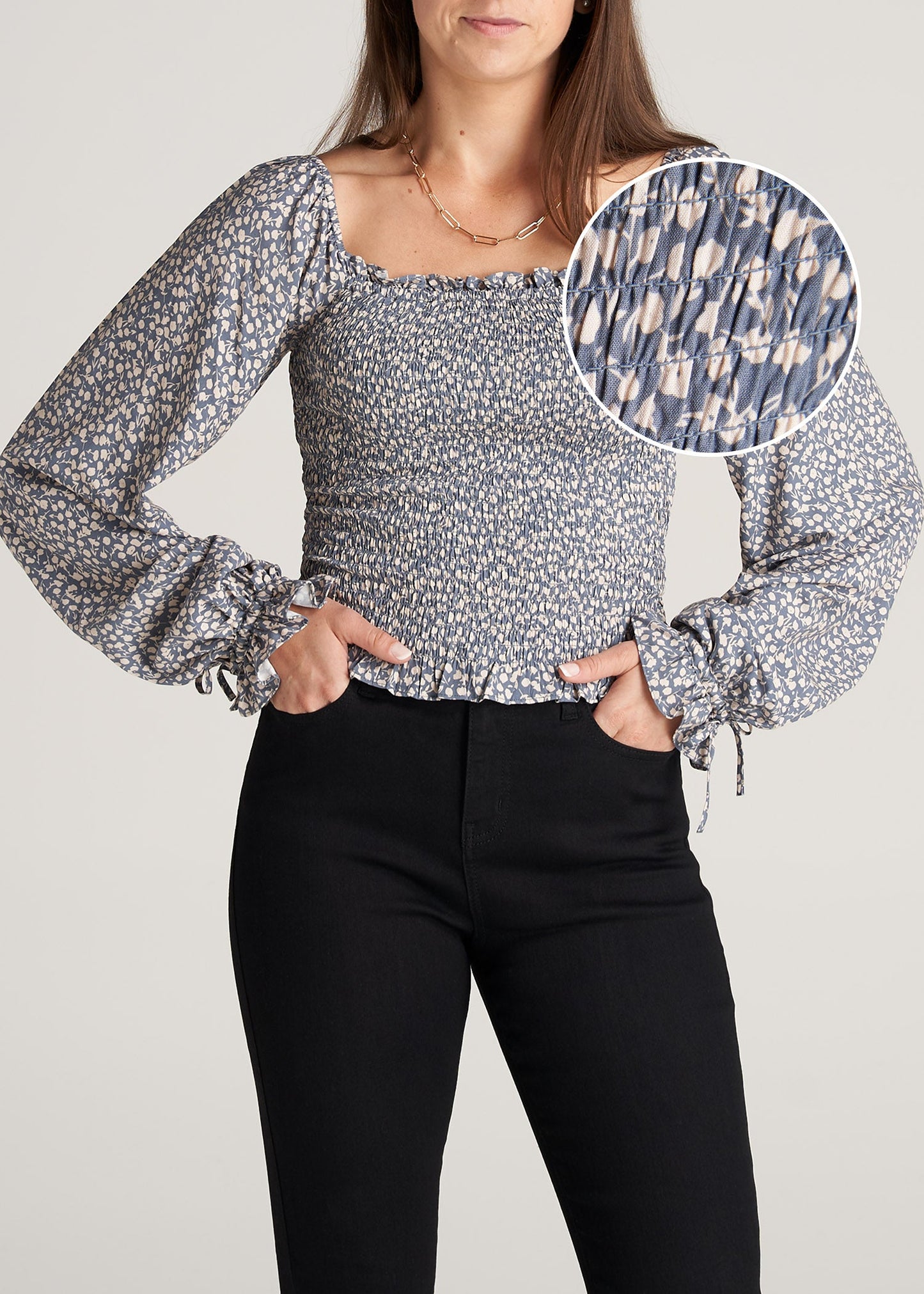 Womens-BalloonSleeveBlouse-BlueCream-front