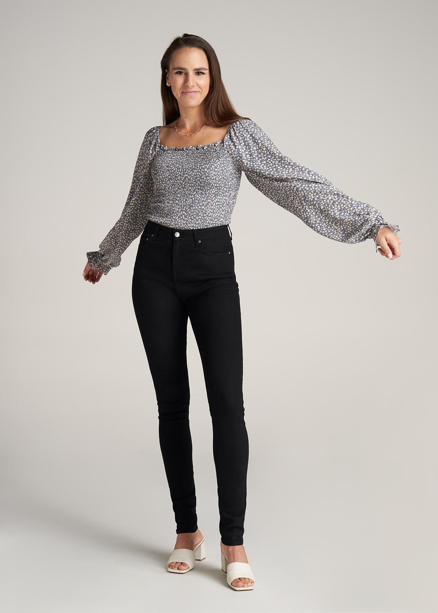Womens-BalloonSleeveBlouse-BlueCream-full