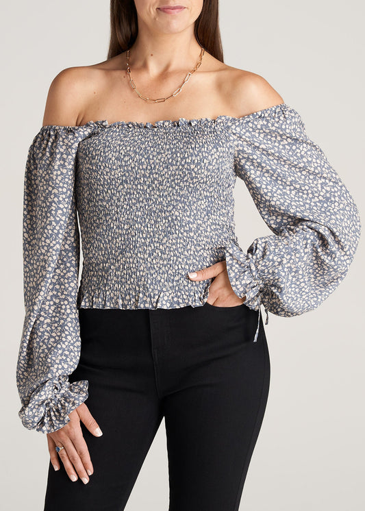 Womens-BalloonSleeveBlouse-BlueCream-shoulders