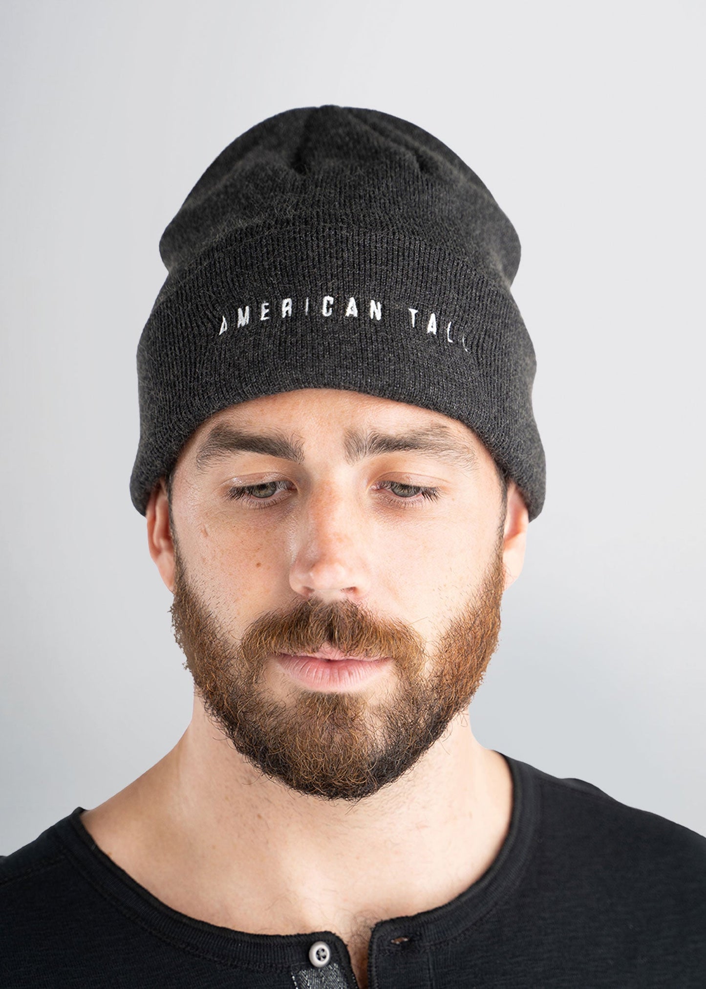 american-tall-mens-beanie-charcoal-front