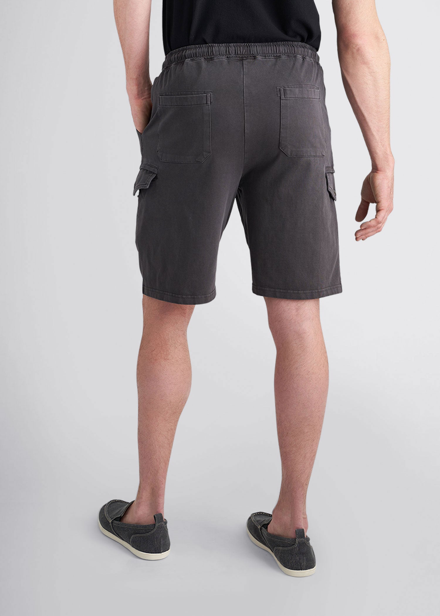 american-tall-mens-knit-cargo-shorts-charcoal-back