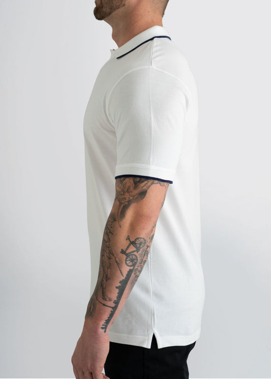 Men's Tall Tipped Polo Shirt in White & Navy