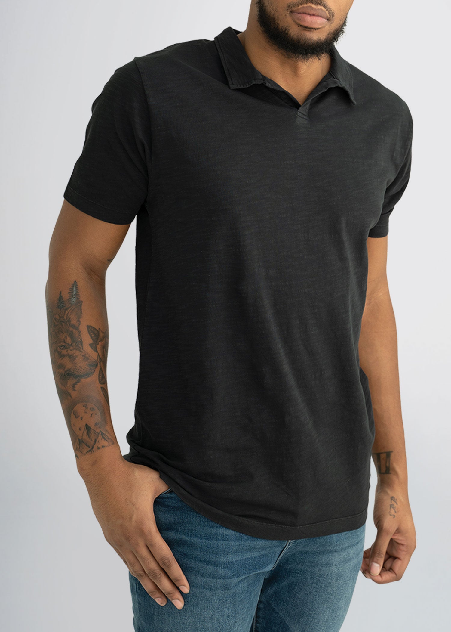 american-tall-mens-slub-polo-black-front